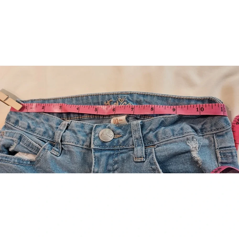 Justice Girls Low Rise Ripped Light Wash Embroidered Jegging Size 10 Slim